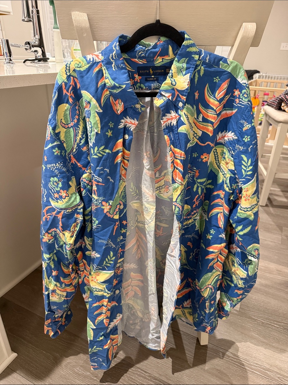 Ralph Lauren Blue Tropical Botanical Button-Down Shirt